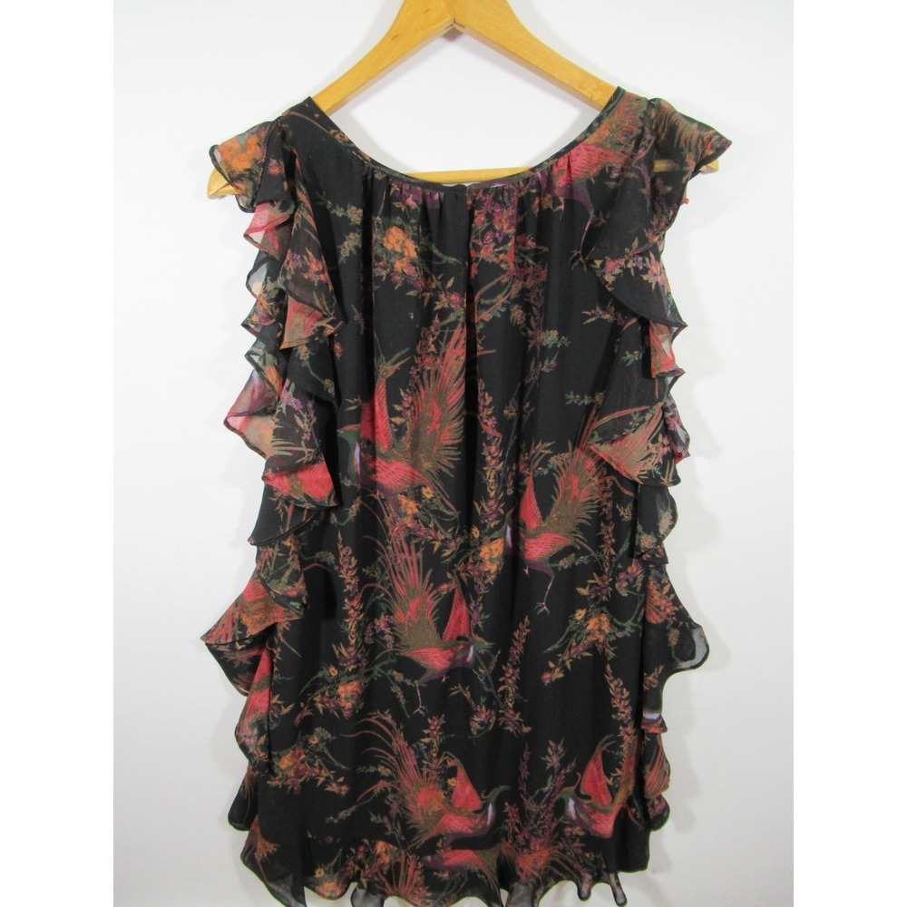 NEW Max Studio Longtail Bird Print Ruffle Dress Women Medium Sleeveless - Picture 10 of 10